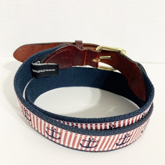 Chatham T Company Leather and Anchor / Stripes  Printed on Cotton Canvas Belt ⚓️ - Picture 2 of 10
